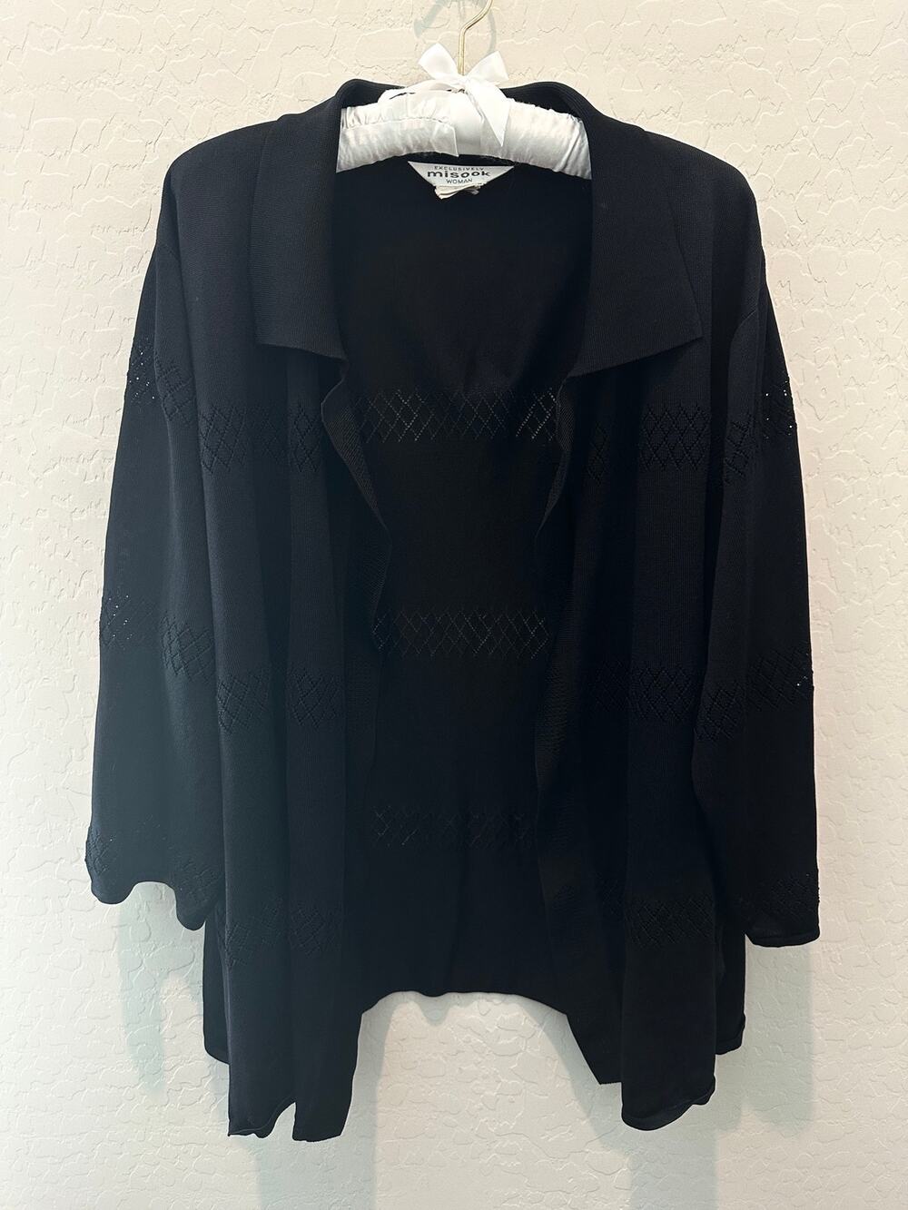MISOOK Woman Black Pointelle Knit Open Front Cardigan Jacket Sz 3X Workwear